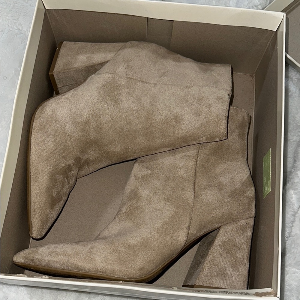 A New Day Tan Ankle Booties Suede Block Heel